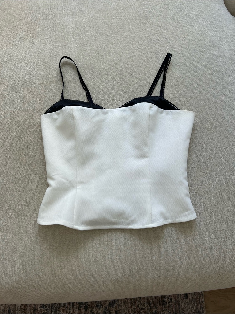 Reformation White Satin Bustier Cami with Black Trim